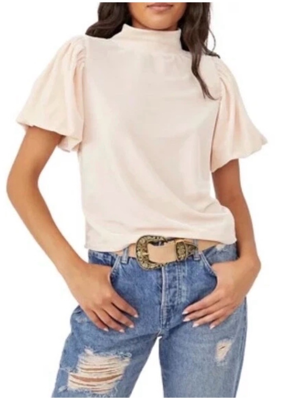 FREE PEOPLE Claudia Velvet Mock Neck Blouse Size S - Picture 4 of 14